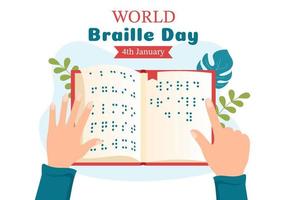 día mundial del braille el 4 de enero con texto por alfabeto para medios de comunicación en dibujos animados planos dibujados a mano ilustración de plantillas vector