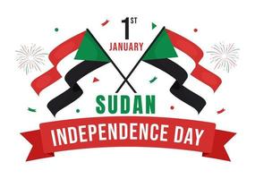 día de la independencia de sudán el 1 de enero con banderas y fiesta nacional sudanesa en fondo de dibujos animados planos plantillas dibujadas a mano ilustración vector