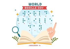 World Braille Day on 4th of January with Text by Alphabet for Means of Communication in Flat Cartoon Hand Drawn Templates Illustration vector