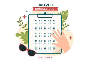 día mundial del braille el 4 de enero con texto por alfabeto para medios de comunicación en dibujos animados planos dibujados a mano ilustración de plantillas vector