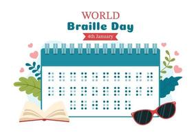 World Braille Day on 4th of January with Text by Alphabet for Means of Communication in Flat Cartoon Hand Drawn Templates Illustration vector