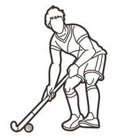 hockey sobre césped deporte masculino jugador acción dibujos animados vector