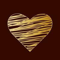 Gold hand drawn heart. One heart on a dark  background. Vector illustration