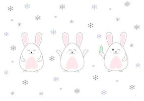 Funny and cute bunny in snow for Christmas and winter. Happy New Year 2023.Vector illustration vector