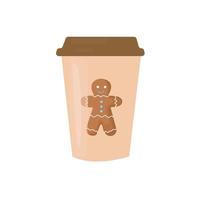 Paper cup with  gingerbread man.Coffee or tea cup on white background.Vector illustration on Cartoon style vector