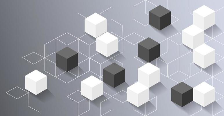 3D Abstract background with cubes. Volumetric abstract background, connection from geometric cubes. Science and technology. Internet communications.