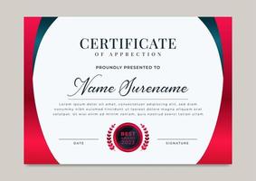 certificado de logro moderno rojo y azul con plantilla de insignia vector
