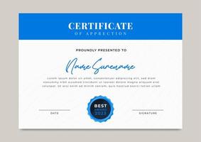 Modern and elegant blue certificate of achievement with gold badge template vector