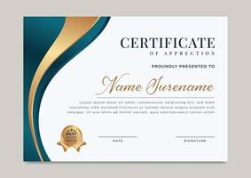 Luxury gold certificate of achievement with gold badge template vector