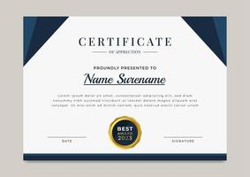 Modern certificate of achievement with gold badge template vector