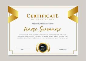 Luxury certificate of achievement with gold badge template vector