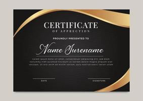 certificado de logro de lujo negro y dorado con plantilla de insignia dorada vector