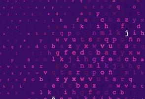 Dark pink vector background with signs of alphabet.