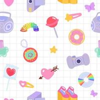 Cute 90s aesthetic girl stuff set. Isolated Japanese kawaii icons. Stock  Vector