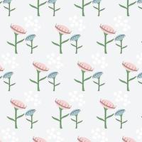 Pattern with cute fancy flowers. Scandinavian motives. Trendy vector illustration for prints, fabric, wrapping paper, textile, wallpaper. Delicate, Gentle, floral background. Vector graphics.