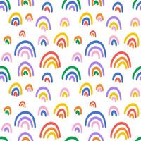 Trendy seamless pattern with colorful rainbow on white background. Background for invitation, poster, card, fabric, textile, fabric, wrapping paper. Cute holiday doodle style illustration for baby vector