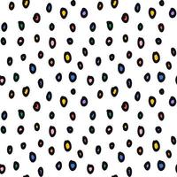 Polka dots in doodle style. Rainbow colored spots on white background. Random points drops. Fun seamless pattern for printing on fabric, knitwear, textile, wrapping paper. vector