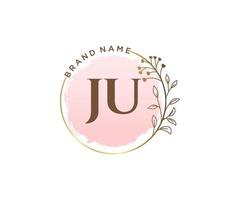 Initial JU feminine logo. Usable for Nature, Salon, Spa, Cosmetic and Beauty Logos. Flat Vector Logo Design Template Element.