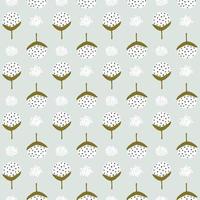 Hand drawn cotton flowers and leaf seamless pattern. Scandinavian doodle style background . Cute vector illustration for fabric, gift, wrapping paper, baby clothes, textiles, greeting cards