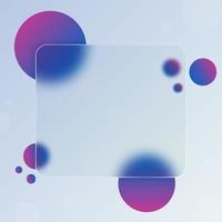 marco transparente en estilo glassmorphism. concepto de morfismo de vidrio con forma geométrica 3d de color púrpura brillante y azul. efecto de vidrio esmerilado. marco cuadrado para texto sobre fondo de vector de degradado borroso claro