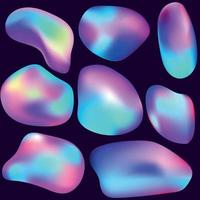 Liquid shapes collection. Set gradient colorful drops, splashes, blobs in trendy style. Isolated elements of holographic color. Perfect for social media, mobile app, web design etc. Colorful on dark vector