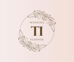 TI Initials letter Wedding monogram logos collection, hand drawn modern minimalistic and floral templates for Invitation cards, Save the Date, elegant identity for restaurant, boutique, cafe in vector