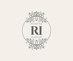 Colección de logotipos de monograma de boda con letras iniciales ri, plantillas florales y minimalistas modernas dibujadas a mano para tarjetas de invitación, guardar la fecha, identidad elegante para restaurante, boutique, café en vector