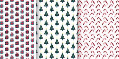 Set of seamless Christmas and New Year patterns with traditional ornaments. Collection of Vector winter holiday backgrounds. For packaging, wrapping paper, fabric, textile, cover etc