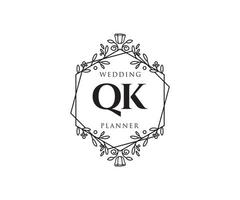 QK Initials letter Wedding monogram logos collection, hand drawn modern minimalistic and floral templates for Invitation cards, Save the Date, elegant identity for restaurant, boutique, cafe in vector