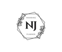 logotipo femenino inicial de nj. utilizable para logotipos de naturaleza, salón, spa, cosmética y belleza. elemento de plantilla de diseño de logotipo de vector plano.