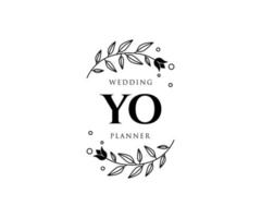 YO Initials letter Wedding monogram logos collection, hand drawn modern minimalistic and floral templates for Invitation cards, Save the Date, elegant identity for restaurant, boutique, cafe in vector