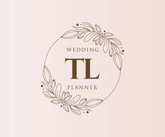 colección de logotipos de monograma de boda con letras iniciales tl, plantillas florales y minimalistas modernas dibujadas a mano para tarjetas de invitación, guardar la fecha, identidad elegante para restaurante, boutique, café en vector