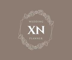 XN Initials letter Wedding monogram logos collection, hand drawn modern minimalistic and floral templates for Invitation cards, Save the Date, elegant identity for restaurant, boutique, cafe in vector