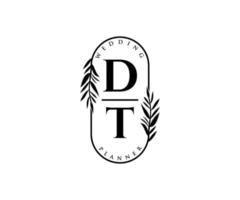 DT Initials letter Wedding monogram logos collection, hand drawn modern minimalistic and floral templates for Invitation cards, Save the Date, elegant identity for restaurant, boutique, cafe in vector