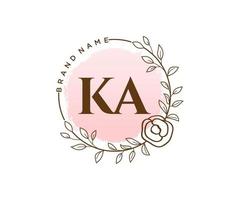 Initial KA feminine logo. Usable for Nature, Salon, Spa, Cosmetic and Beauty Logos. Flat Vector Logo Design Template Element.