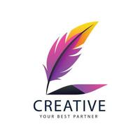 gradient quill pen logo template design vector