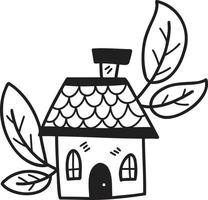 Hand Drawn cute house and leaves illustration vector