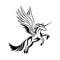 unicornio volador blanco y negro vector