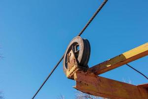 Old cable car in Dnepropetrovsk. Cableway equipment and mechanisms. photo