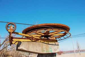 Old cable car in Dnepropetrovsk. Cableway equipment and mechanisms. photo