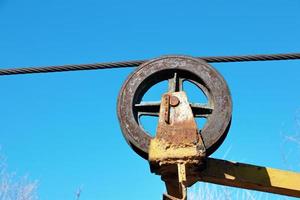 Old cable car in Dnepropetrovsk. Cableway equipment and mechanisms. photo