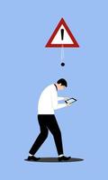 vectors pay attention. illustration of a man too focused on a mobile phone while walking