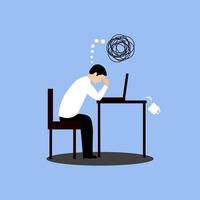 Tired male sitting and the glass fell down. Frustrated worker mental health problems. Vector long work day illustration