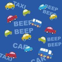 coche, taxi y autobús lindo patrón de vector de bebé sin costuras. ilustración divertida para niños