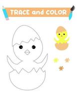 Traza y colorea el pollo. una hoja de capacitación para niños en edad preescolar. tareas educativas para niños. libro para colorear pájaros. vector
