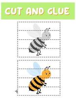 Cut and glue game for kids . Puzzles with bee. Children funny entertainment and amusement.Vector illustration. Cutting practice for preschoolers vector