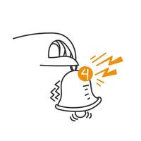 vector de ilustración de icono de campana de notificación de doodle dibujado a mano