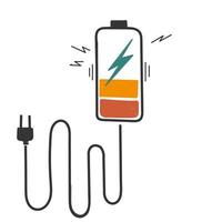 hand drawn doodle battery charging illustration icon isolated vector