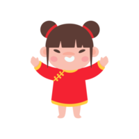 Los niños chinos usan trajes nacionales rojos para celebrar el año nuevo chino. png