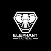 logotipo de elefante táctico en blanco y negro en plantilla de vector de escudo triangular para diseño de logotipo de armería táctica militar
